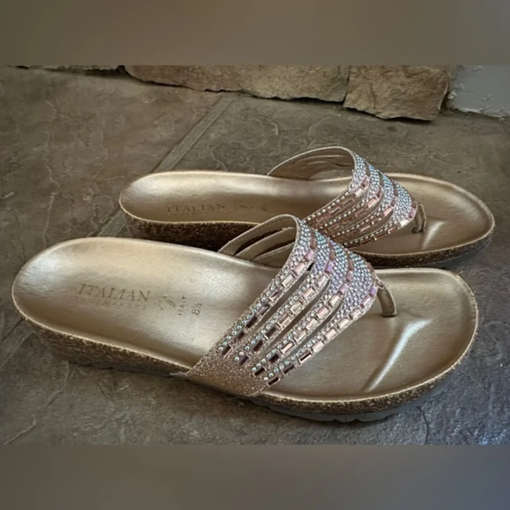 Italian Shoemakers “Galaxy” Embellished Wedge Sandals – Rose Gold (Size 8.5)